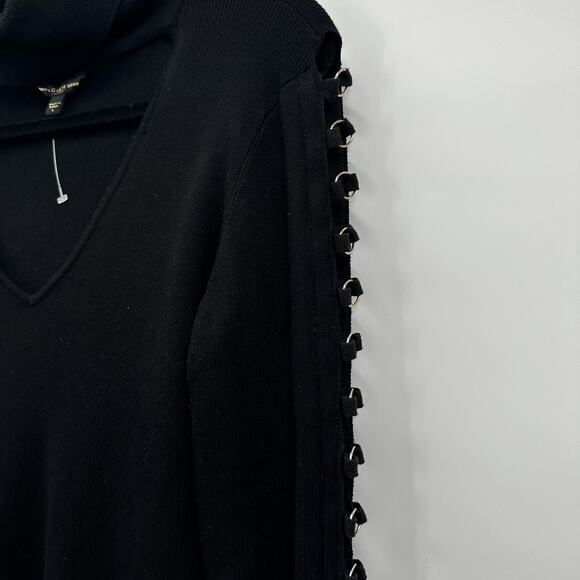 Guess Sweater Womens Large Black Cut Out Turtleneck Ring Detail Pullover Top - Picture 3 of 12